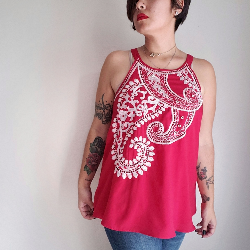 Adrianna Pappell embroidered swing tank top M